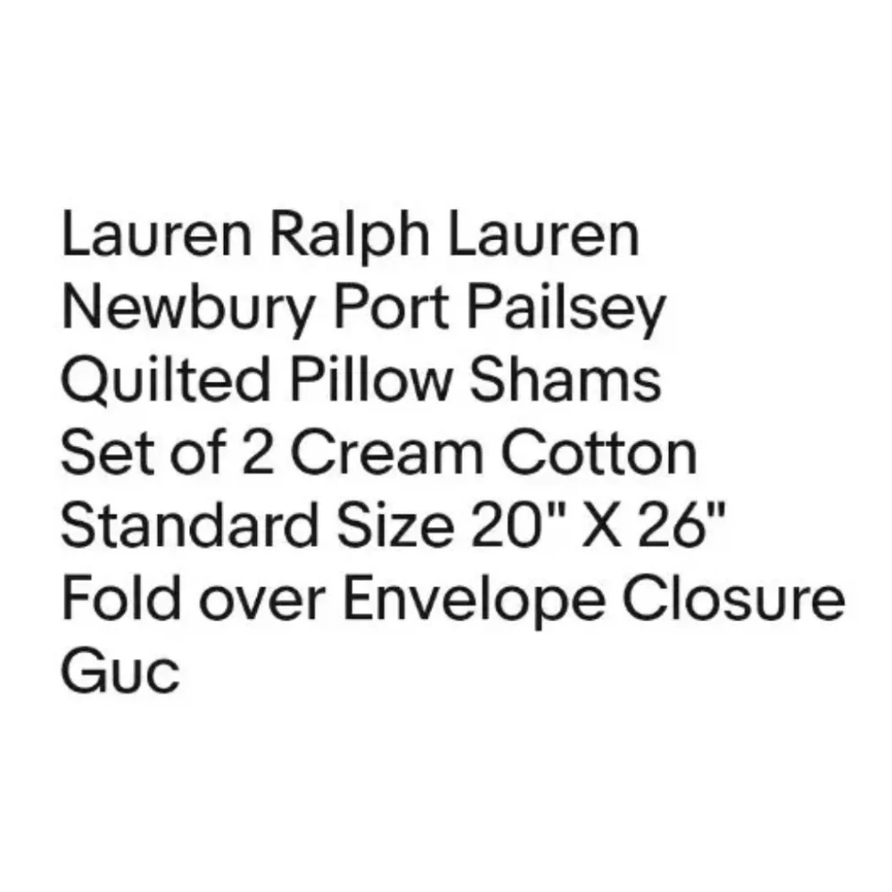 Lauren Ralph Lauren Newbury Port Pailsey Quilted 2 Pillow Shams Cream 20 X 26 In
